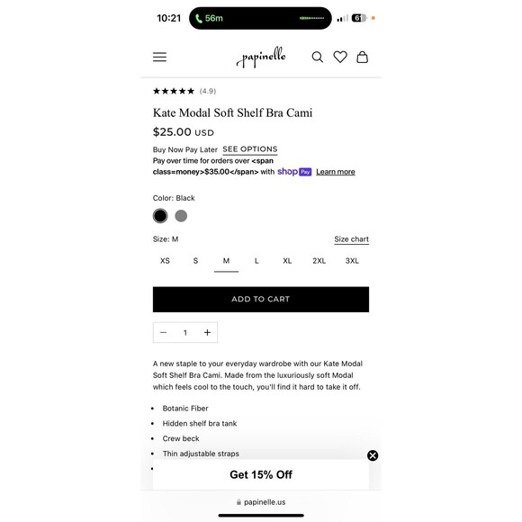 Lot of 3 Papinelle Kate Modal Soft Shelf Bra Cami‎ Tank Top  Womens XL Black - Picture 5 of 13